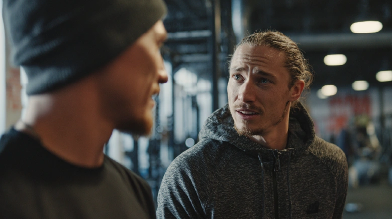 Caucasian male and female athletes in the gym