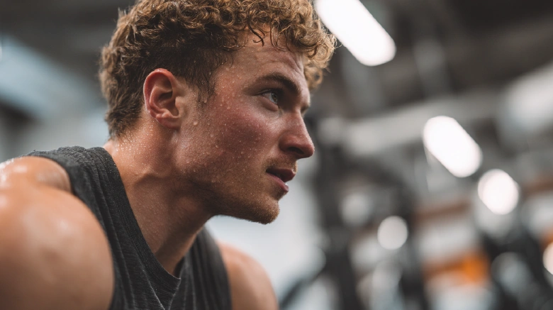Caucasian athlete doing calisthenics training in the gym