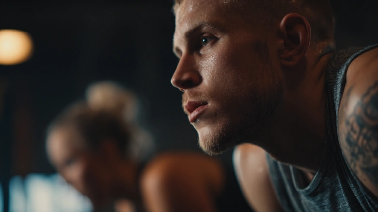 Caucasian Lean Athletes in the gym daily routine