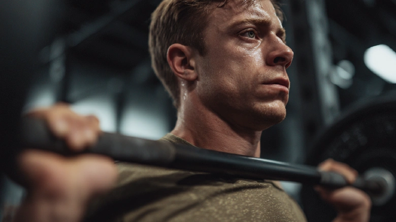 Caucasian athlete doing basic training in the gym