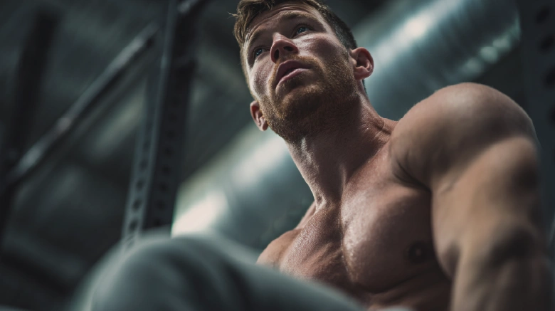 Caucasian athlete doing calisthenics training in the gym