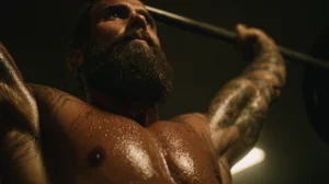 Bearded man weight lifting
