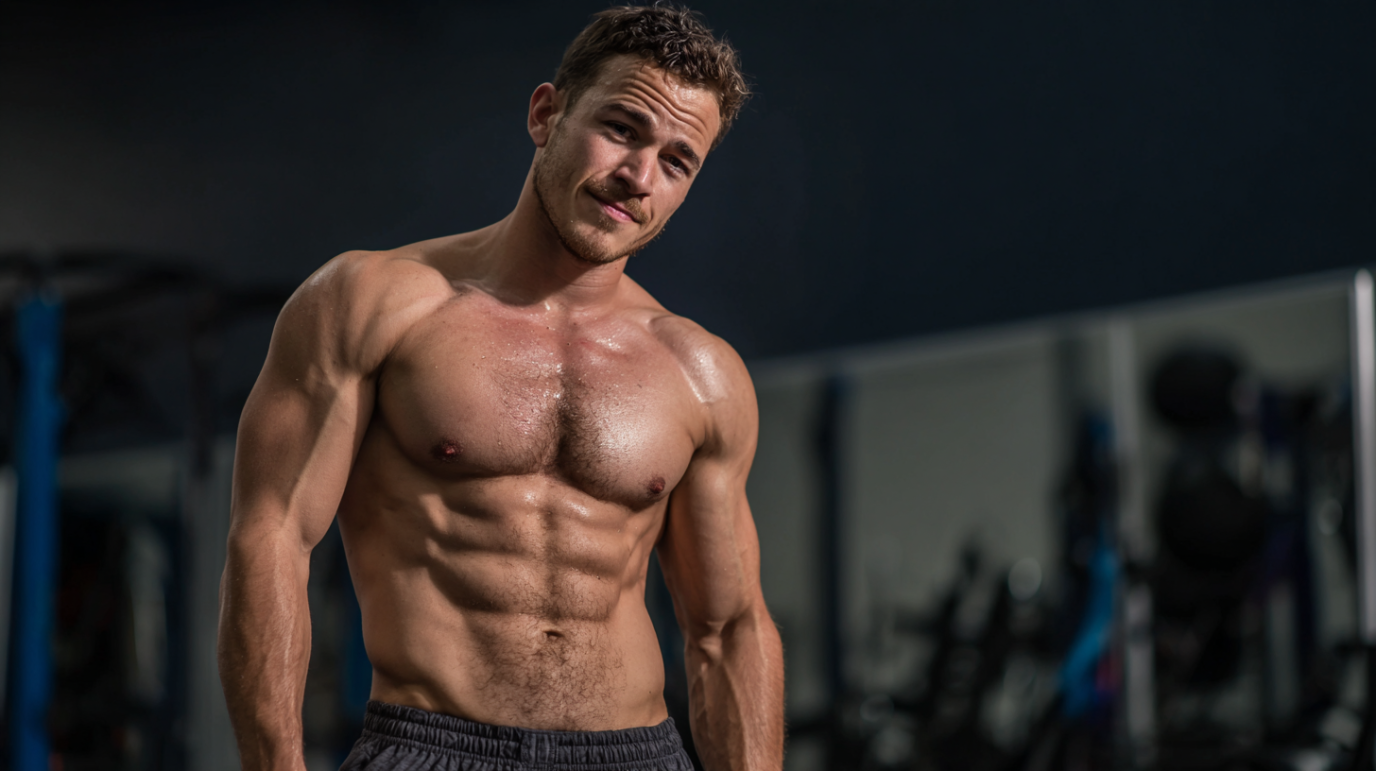 Bodybuilder flexing his body