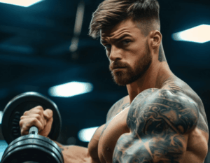 guy in the gym doing bicep curls