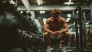 Caucasian Athlete at gym bench
