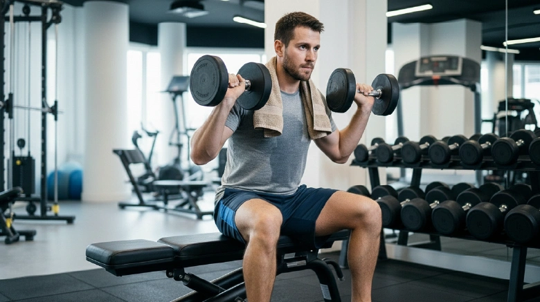 Caucasian lifter maintaining training routine