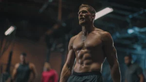 Lean Caucasian Athlete doing intense training in the gym