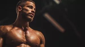 Young bodybuilder sweat