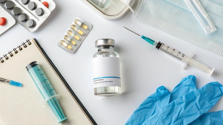 BPC 157 injection prep supplies flat lay