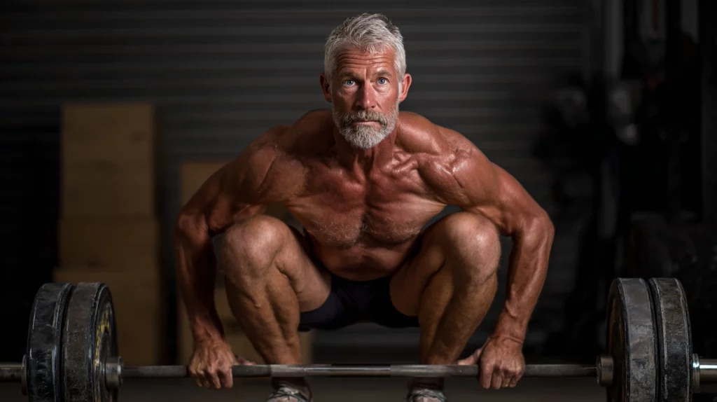 a man squatting on a bar