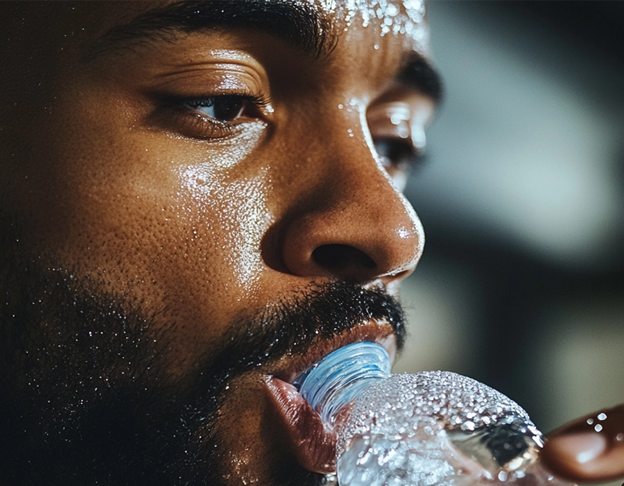 a man rehydrating drinking water