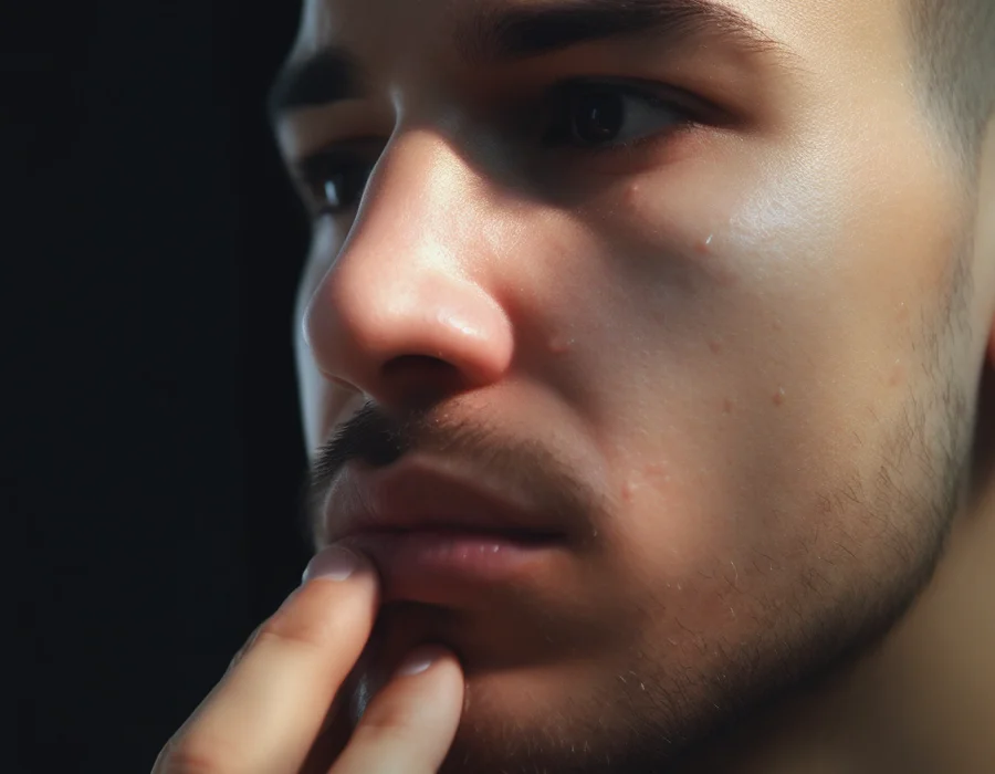 A man dealing with acne.