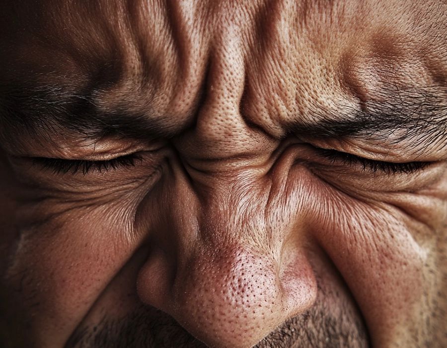 man wincing in pain due to injection