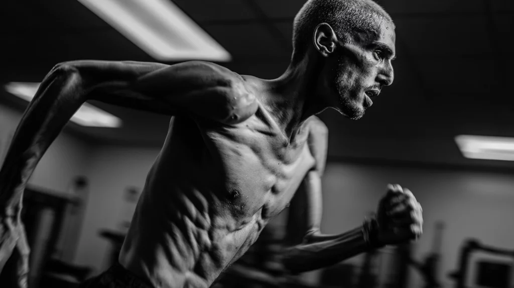 malnourished man running at the gym