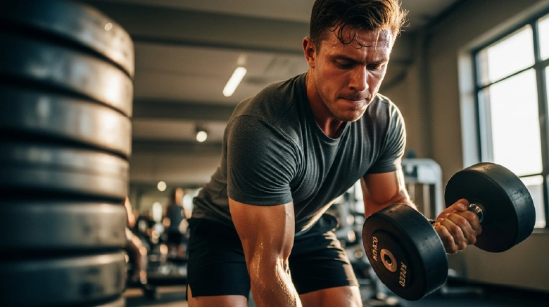 Caucasian Bodybuilder doing workout