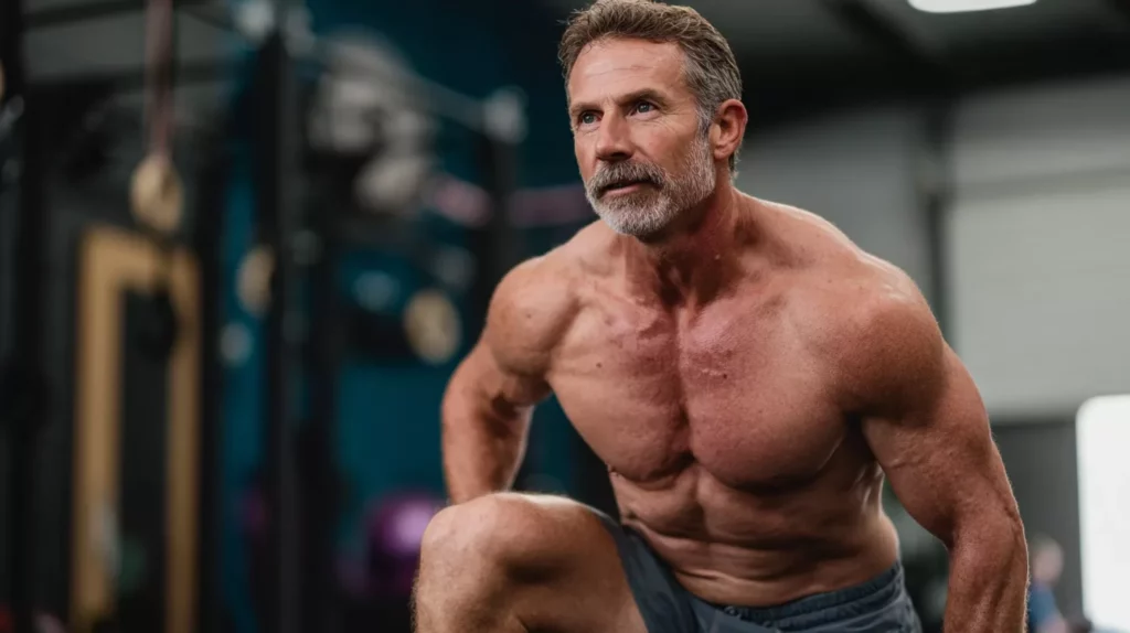 Bearded old man kneeling