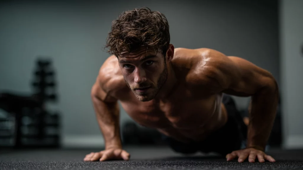 Bodybuilder doing push ups