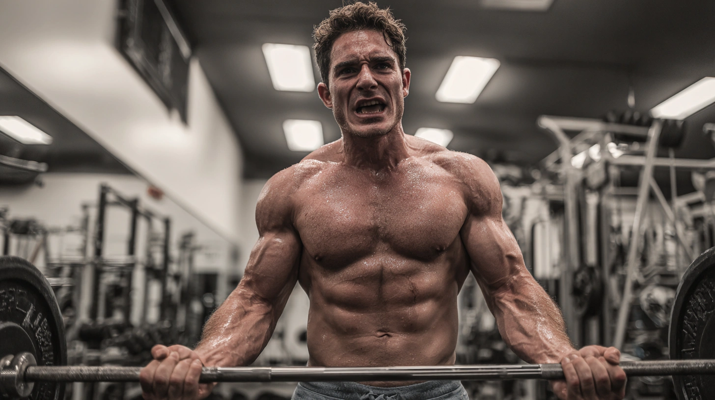 Bodybuilder putting back weights