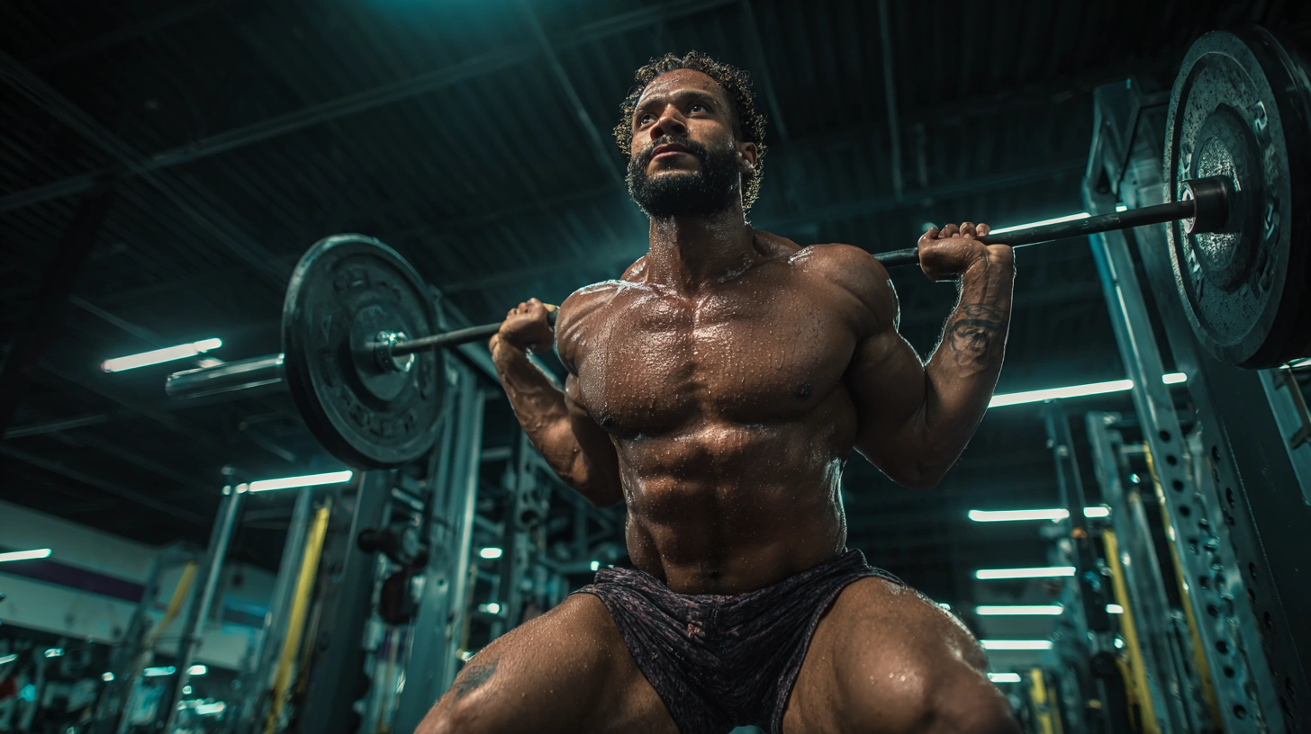 Curly bodybuiler lifting weights