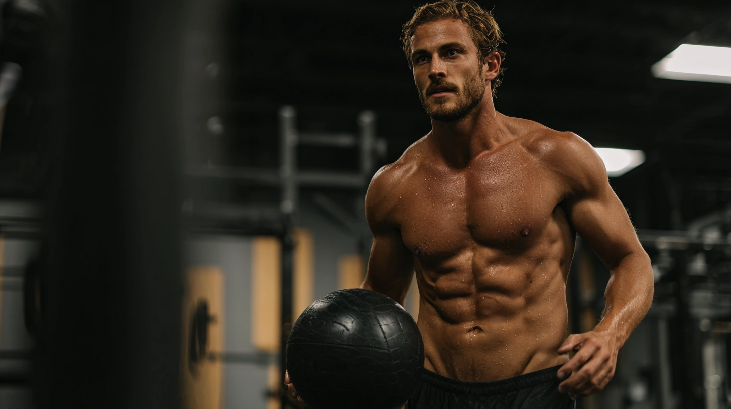 Man lifting heavy ball