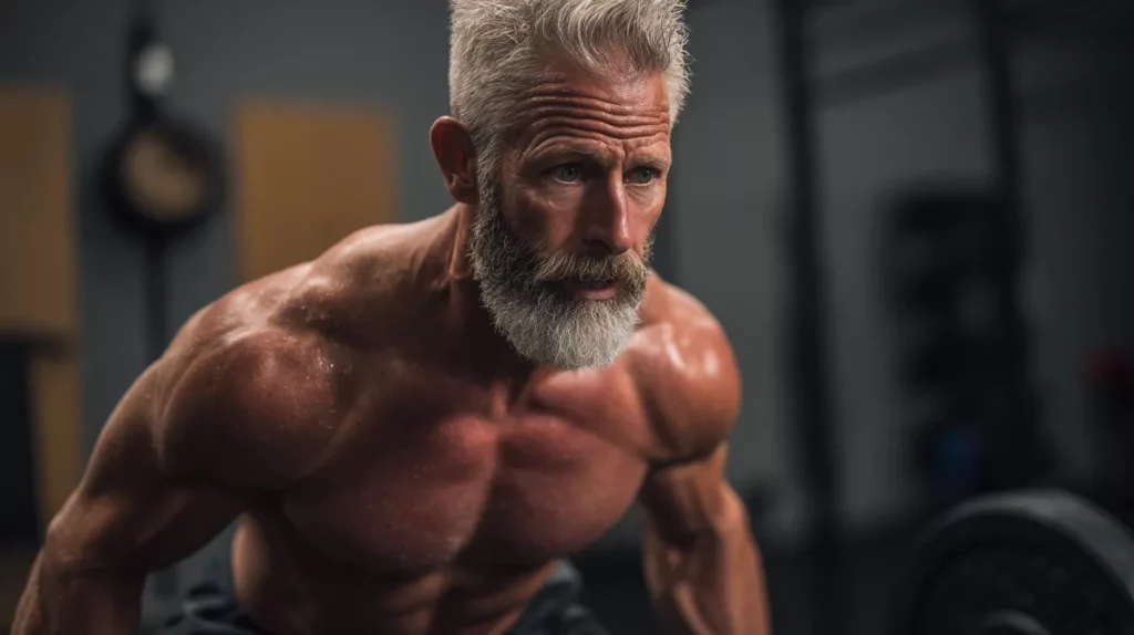 Old man doing deadlift