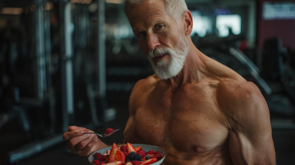 Old man eating fruits