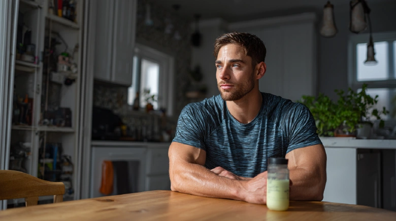Caucasian Athlete at kitchen table
