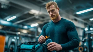 Caucasian Athlete organizing gym equipments