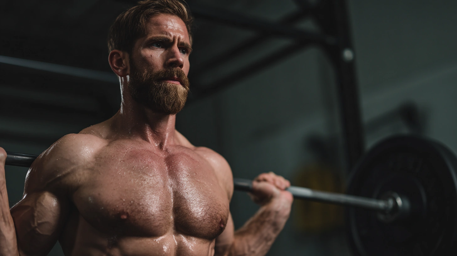 Beard man lifting weights