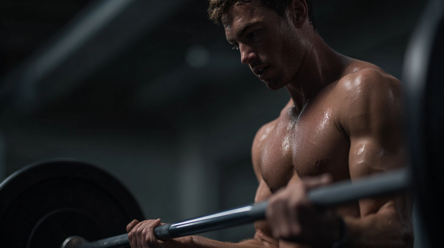 Bodybuilder spotting in the gym