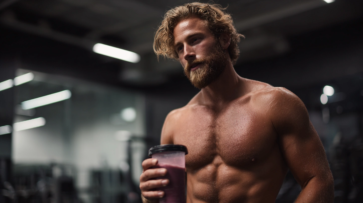 Canadian bodybuilder holder his protein shake