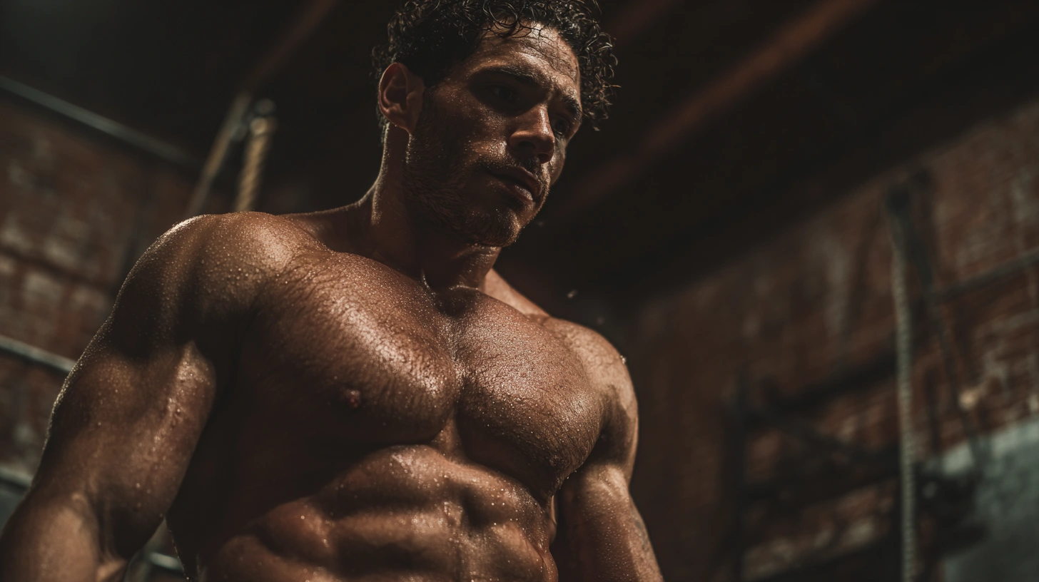 Curly man resting between reps