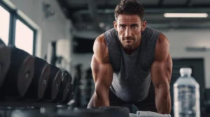 Man getting ready his dumbbell