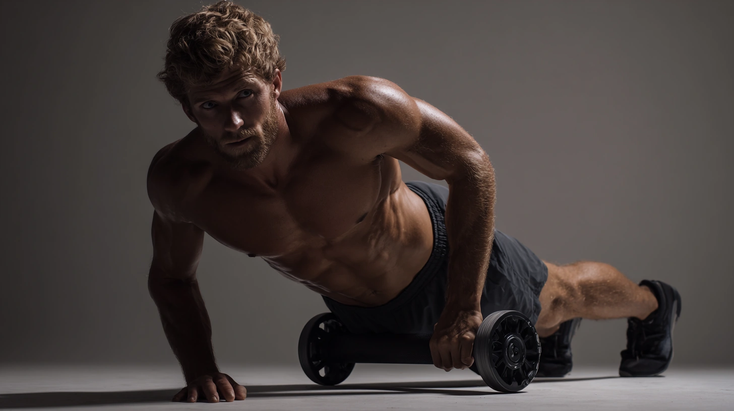 Man working out using ab wheel