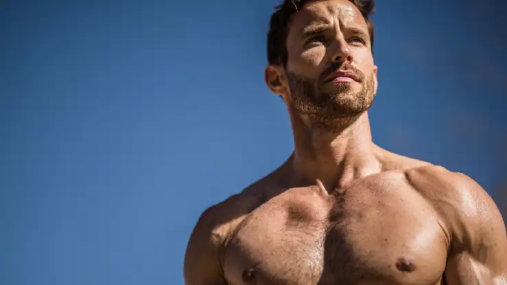 A shirtless man basking in the sunlight