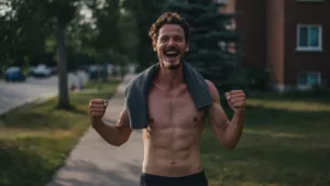 healthy skinny guy happy from going on a run