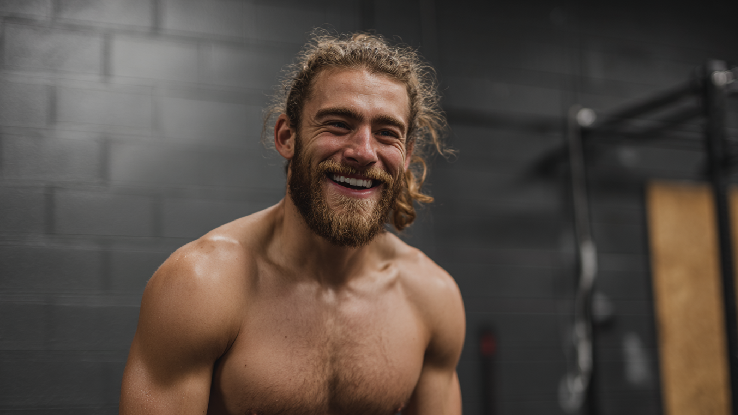 man enjoying workout smiling