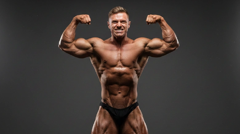 Caucasian Bodybuilder Flexing Solid Lean Muscle Gains