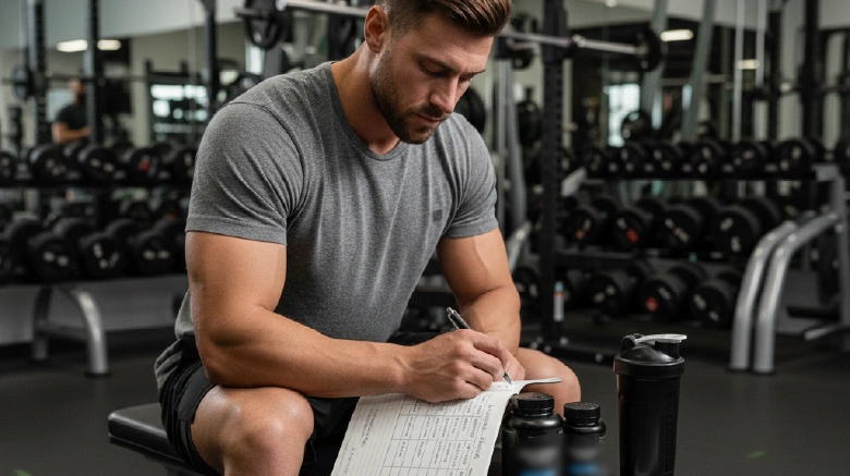 Beginner Bodybuilder Reviewing Workout App Information