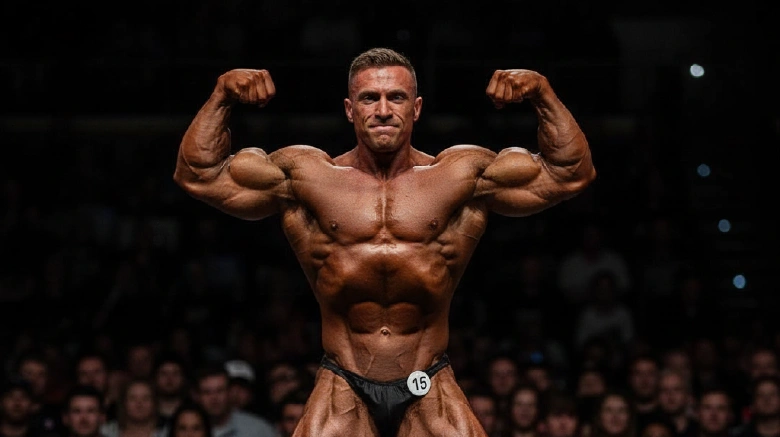 Caucasian Body Builder Flexing muscle
