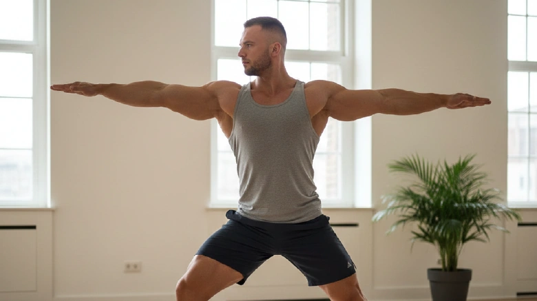Caucasian Body Builder doing yoga
