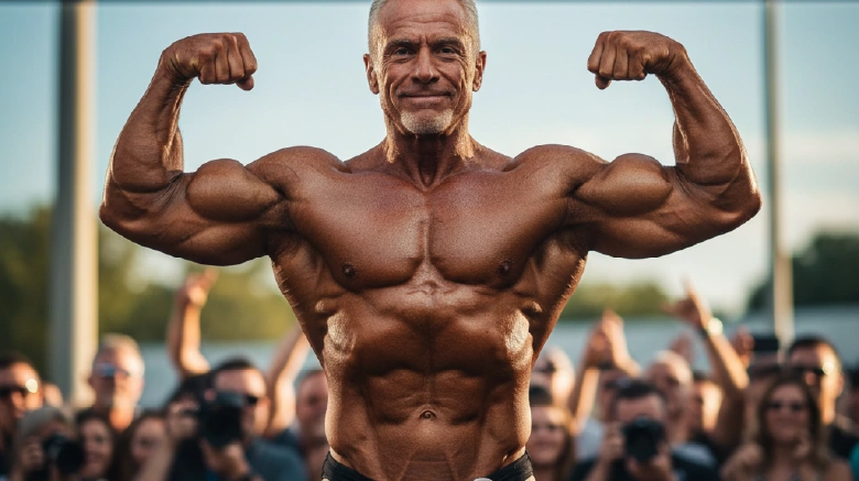 old body builder showing progress