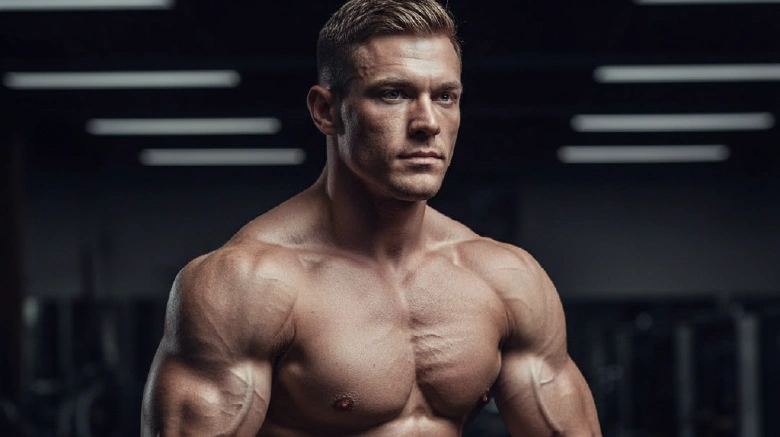 Caucasian bodybuilder during cutting phase