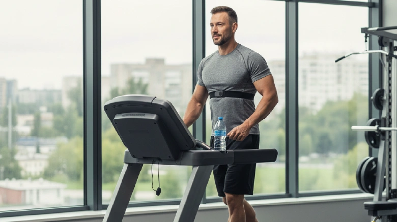 Caucasian Bodybuilder Practicing Active Recovery Cardio