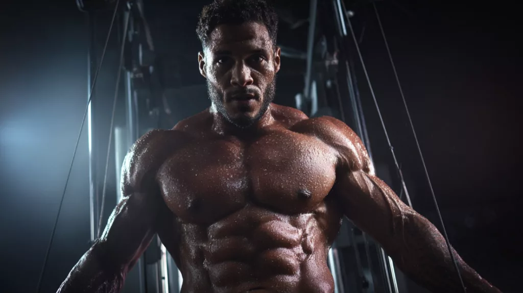 Bearded canadian using pulley machine