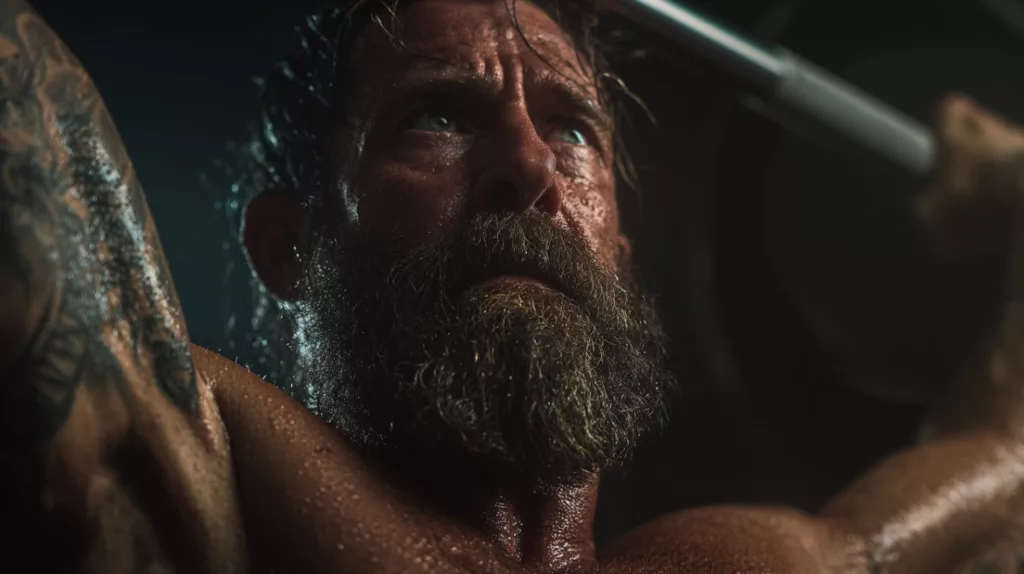 Bearded man weight lifting